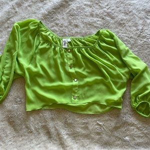 Women’s Lime Sheer 3/4 Poof Sleeve Crop Blouse by L8ter